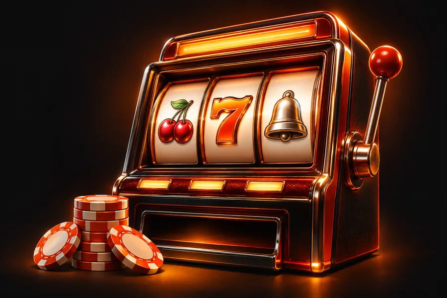 Prateleira de slots com rolos acesos